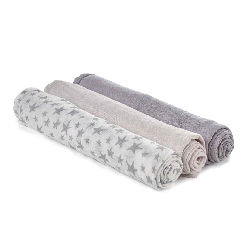 Set 3 scutece, Jane, Din muselina de bambus, Hipoalergenice, 80 x 80 cm, Star