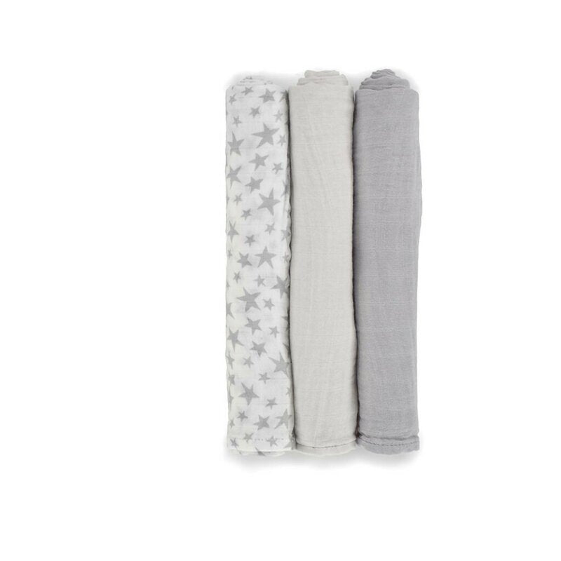 Set 3 scutece, Jane, Din muselina de bambus, Hipoalergenice, 80 x 80 cm, Star