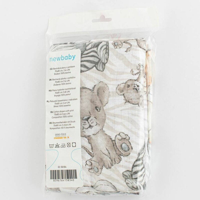 Set 3 scutece, New Baby, Multifunctionale, Din bumbac 100%, Material certificate Oeko Tex Standard 100, 70x80 cm, Multicolor