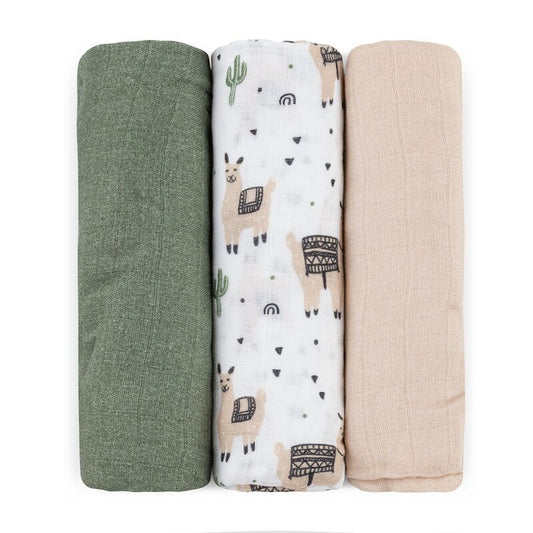 Set 3 scutece, Petite&Mars, Moussy, Din muselina de bambus, Hipoalergenice, 68 x 68 cm, Certificate Oeko Tex Standard 100, Lama Vibes