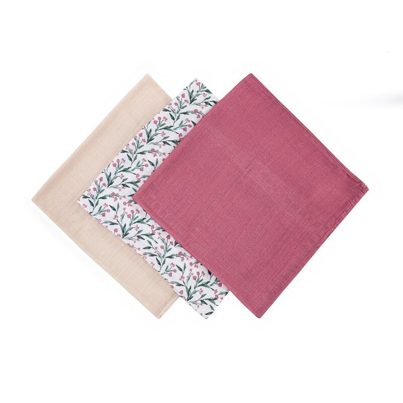 Set 3 scutece, Petite&Mars, Moussy, Din muselina de bambus, Hipoalergenice, 68 x 68 cm, Certificate Oeko Tex Standard 100, Pink Meadow