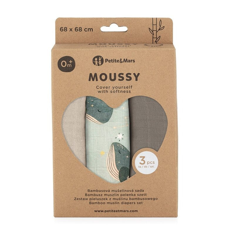 Set 3 scutece Petite&Mars Moussy 68x68 Whale Song, imagine 2