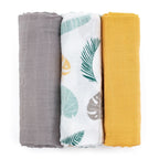 Set 3 scutece Petite&Mars Moussy 68x68 Ochre Leaves, imagine 2