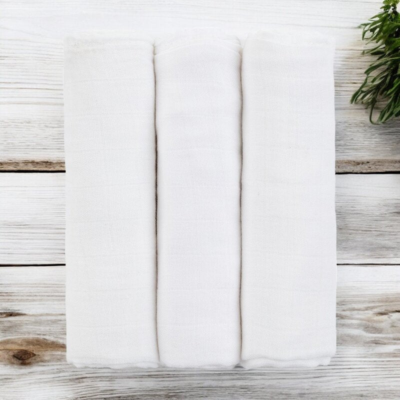 Set 3 scutece, Petite&Mars, Moussy Total White, Din muselina de bambus, Hipoalergenice, 68 x 68 cm, Certificate Oeko Tex Standard 100, Alb