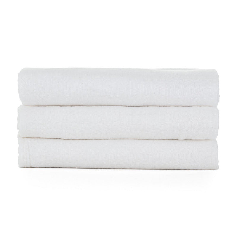 Set 3 scutece, Petite&Mars, Moussy Total White, Din muselina de bambus, Hipoalergenice, 68 x 68 cm, Certificate Oeko Tex Standard 100, Alb