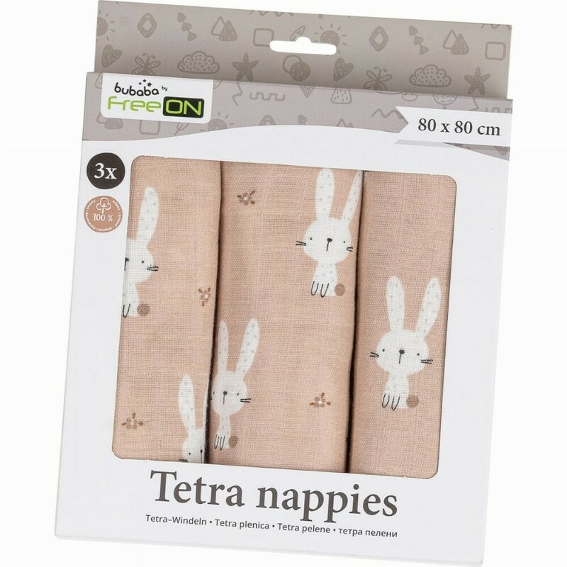 Set 3 Scutece Tetra Bubaba din Bumbac 80x80 cm Beige Bunnies