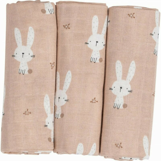 Set 3 Scutece Tetra Bubaba din Bumbac 80x80 cm Beige Bunnies