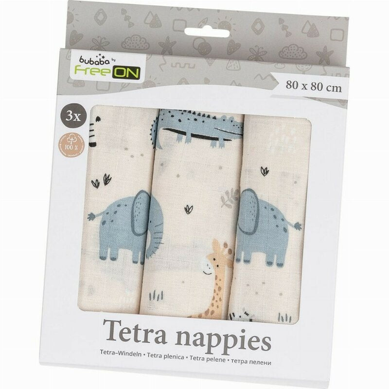 Set 3 Scutece Tetra Bubaba din Bumbac 80x80 cm Beige Safari