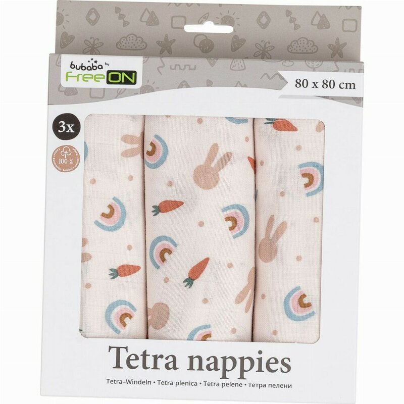 Set 3 Scutece Tetra Bubaba din Bumbac 80x80 cm Carrots and Rainbow