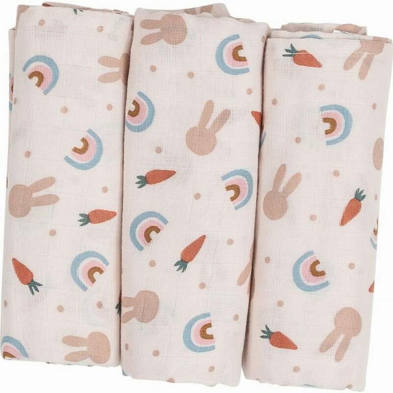 Set 3 Scutece Tetra Bubaba din Bumbac 80x80 cm Carrots and Rainbow