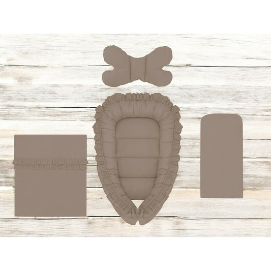 Set 4 în 1 Coșuleț Bebeluș MimiNu Baby Cocoon 75x55 cm Royal Mocha | Bumbac Oeko-Tex