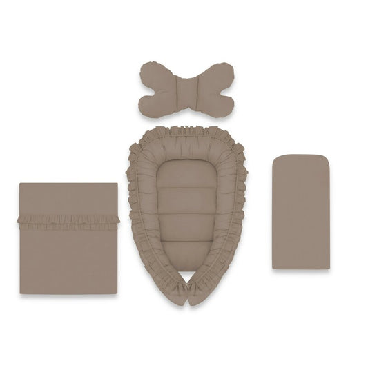 Set 4 în 1 Coșuleț Bebeluș MimiNu Baby Cocoon 75x55 cm Royal Mocha | Bumbac Oeko-Tex
