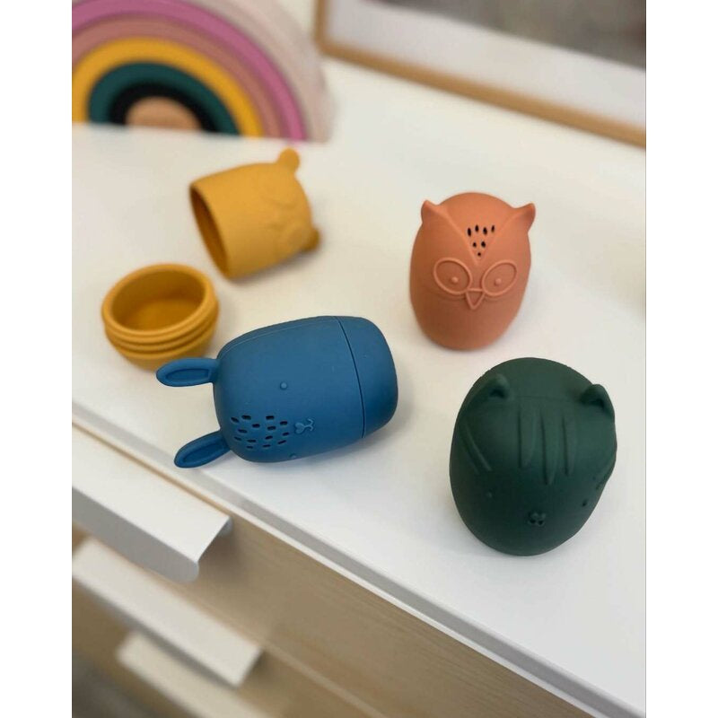 Set 4 jucarii de baie, Petite&Mars, Amigos, Din silicon, Fara BPA, 6 luni+, Multicolor