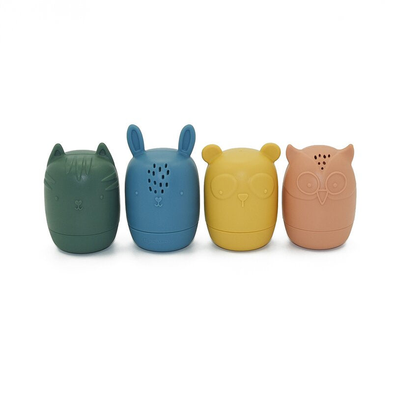 Set 4 jucarii de baie, Petite&Mars, Amigos, Din silicon, Fara BPA, 6 luni+, Multicolor