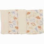 Set 4 lavete, Bubaba, Din muselina, Dimensiune 40x40 cm, Pentru spalarea si ingrijirea fetei si a corpului bebelusului dupa masa sau baita, Beige Animals