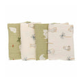 Set 4 lavete, Bubaba, Din muselina, Dimensiune 40x40 cm, Pentru spalarea si ingrijirea fetei si a corpului bebelusului dupa masa sau baita, Green/Beige