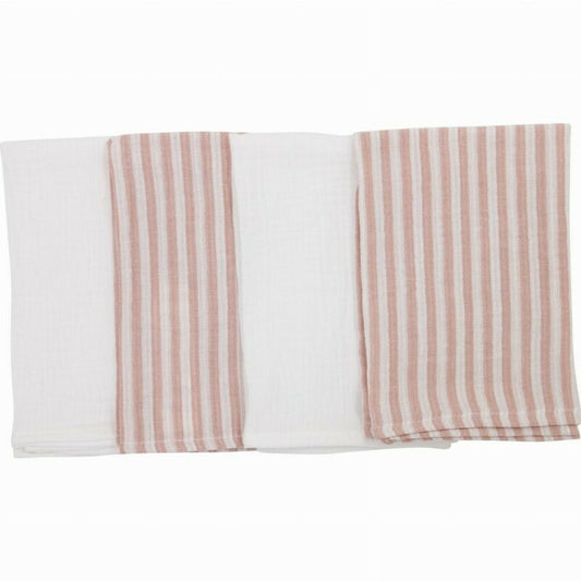 Set 4 lavete, Bubaba, Din muselina, Dimensiune 40x40 cm, Pentru spalarea si ingrijirea fetei si a corpului bebelusului dupa masa sau baita, Pink Stripes