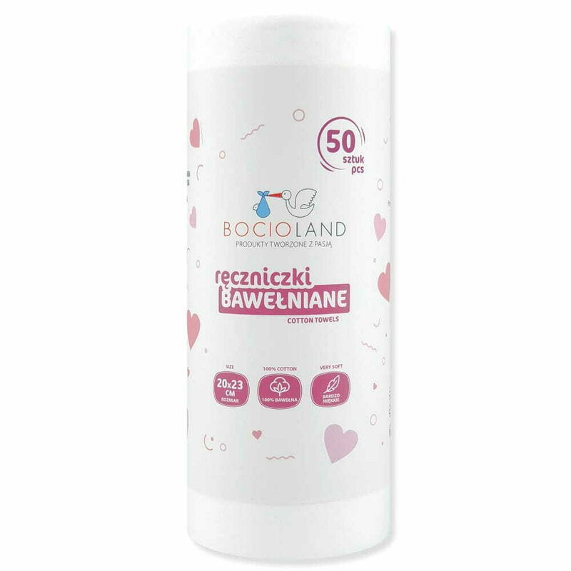 Set 50 bucati prosopele, Bocioland, Pe rola, Din bumbac, Hipoalergenice, Biodegradabile, 23x20 cm, White