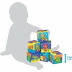 Set 6 cuburi noi pentru baie, Playgro, Cu animalute marine, Dimesiune 7.5 cm fiecare cub, Soft blockes for bath