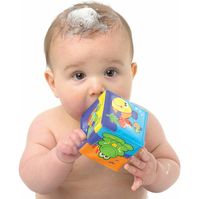Set 6 cuburi noi pentru baie, Playgro, Cu animalute marine, Dimesiune 7.5 cm fiecare cub, Soft blockes for bath