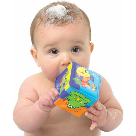 Set 6 cuburi noi pentru baie, Playgro, Cu animalute marine, Dimesiune 7.5 cm fiecare cub, Soft blockes for bath