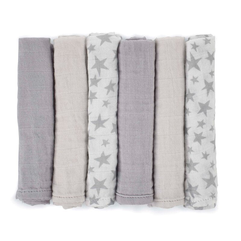 Set 6 scutece, Jane, Din muselina de bambus, Hipoalergenice, 35 x 35 cm, Star