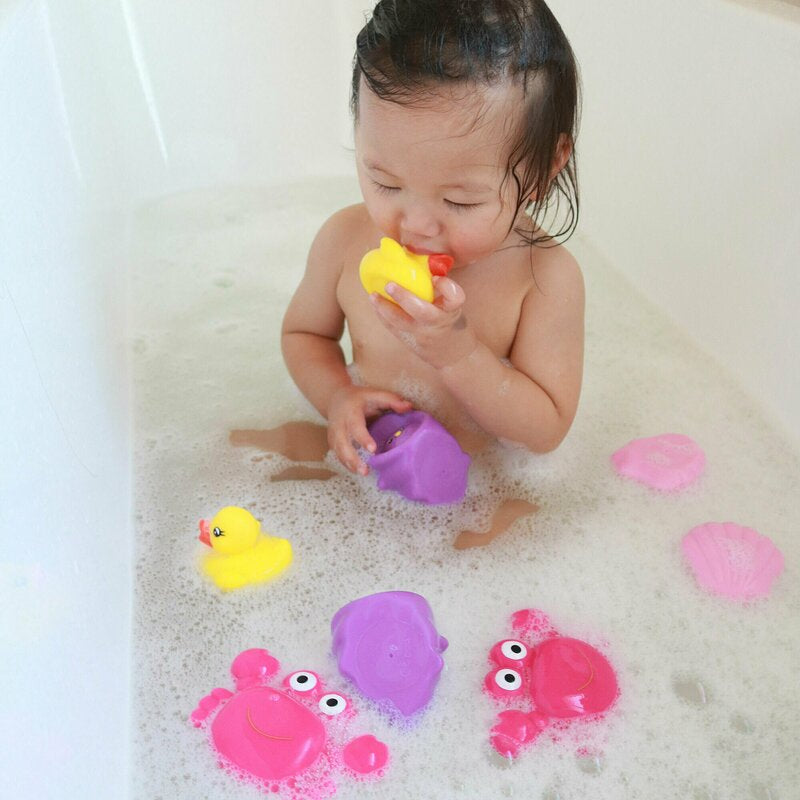 Set 7 animalute de baie, Fara gauri, Cu gentuta pentru transport, Fara BPA, Floating Sea Friends, Playgro, Pink