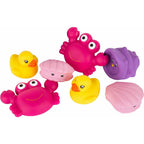 Set 7 animalute de baie, Fara gauri, Cu gentuta pentru transport, Fara BPA, Floating Sea Friends, Playgro, Pink