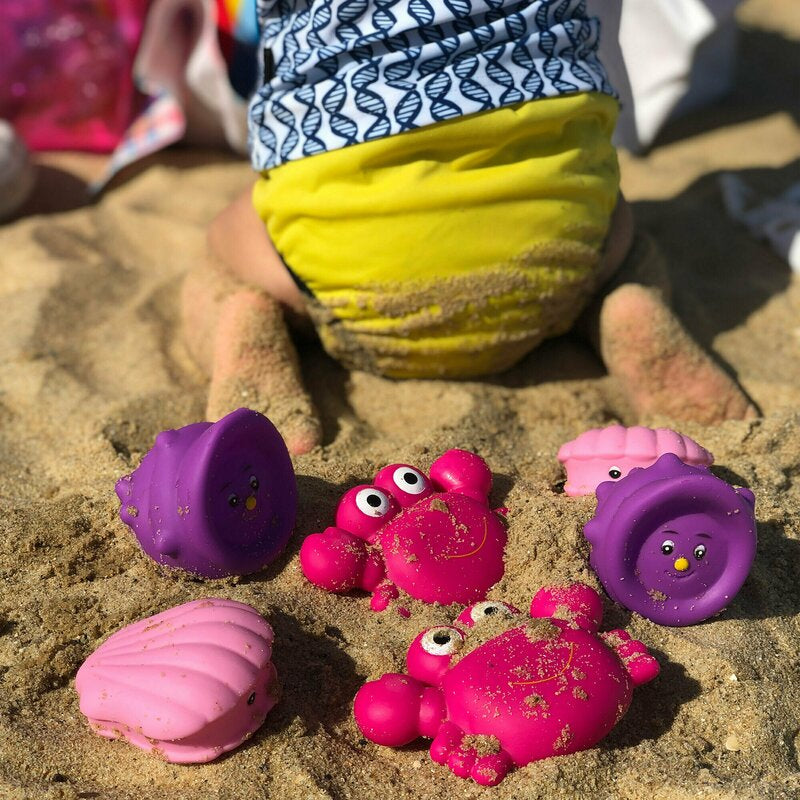 Set 7 animalute de baie, Fara gauri, Cu gentuta pentru transport, Fara BPA, Floating Sea Friends, Playgro, Pink