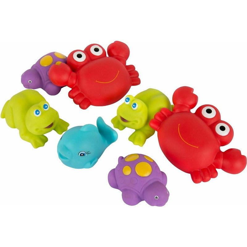 Set 7 animalute de baie Playgro Floating Sea Friends New Blue fara gauri cu gentuta