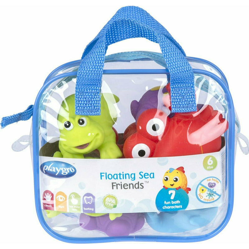 Set 7 animalute de baie Playgro Floating Sea Friends New Blue fara gauri cu gentuta