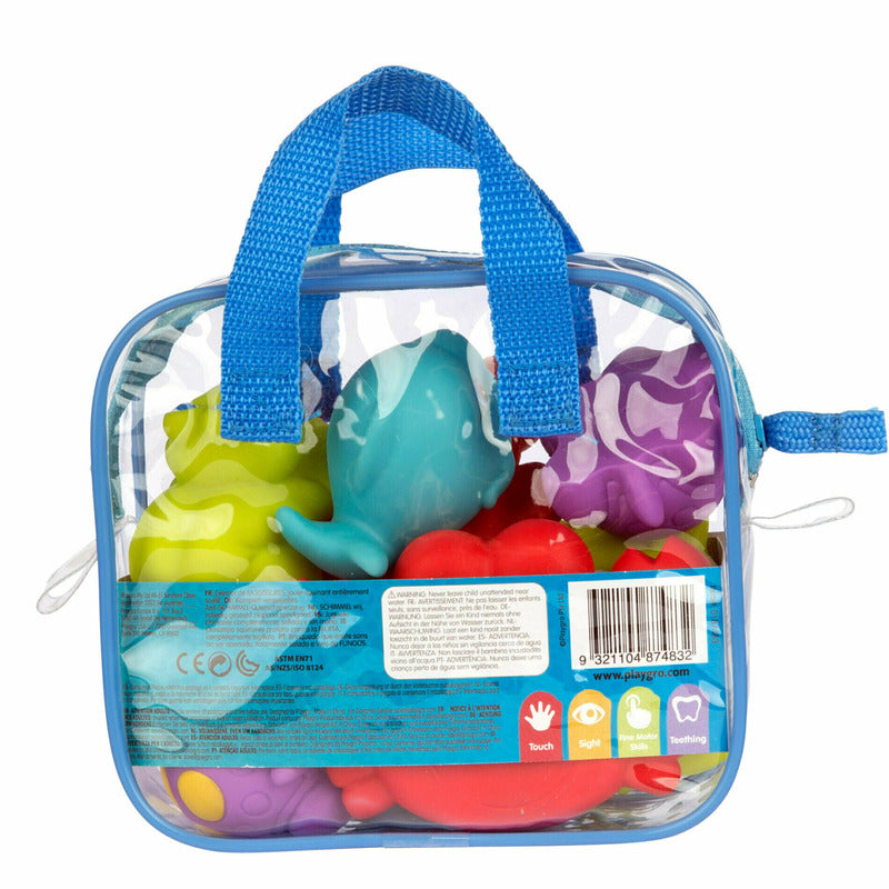 Set 7 animalute de baie Playgro Floating Sea Friends New Blue fara gauri cu gentuta
