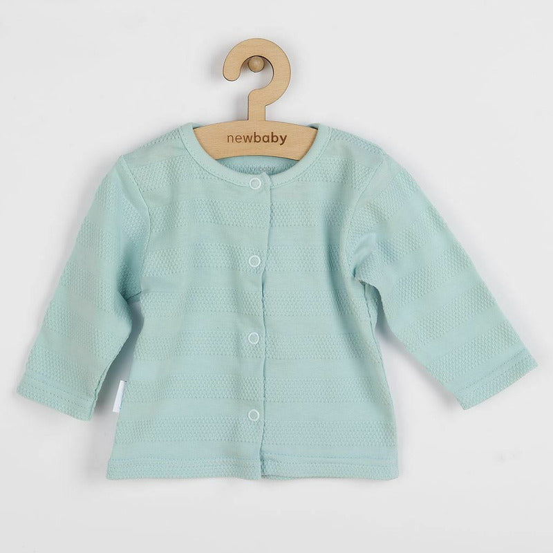 Set 7 piese, New Baby, Include body cu maneca lunga, bluza, pantalonasi cu botosei, salopeta fara maneci, caciulita, manusi, botosei, Marime 56, Din bumbac 100%, I am Blue