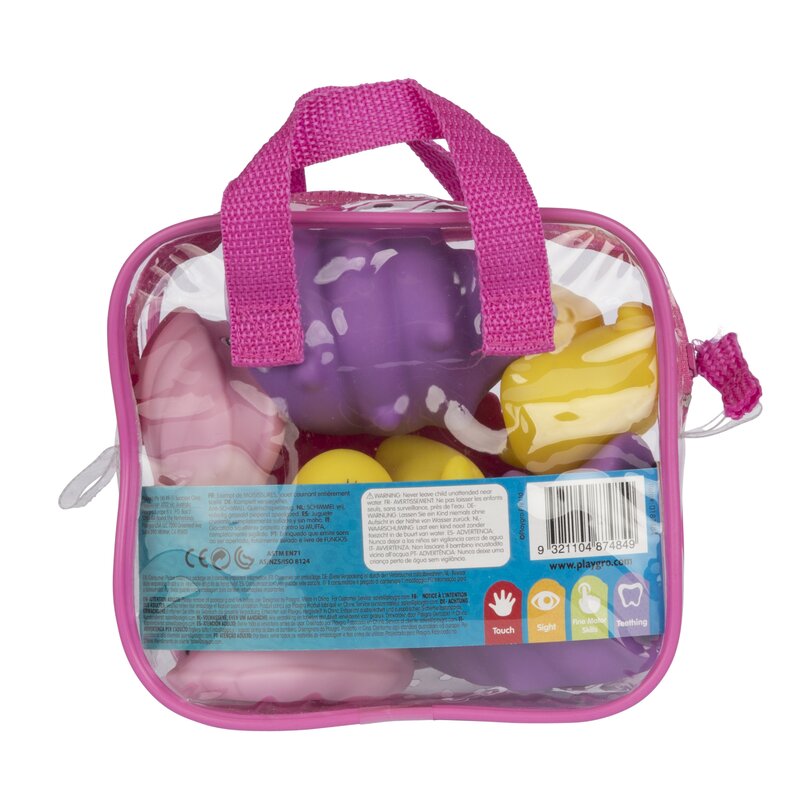 Set 7 animalute de baie, Fara gauri, Cu gentuta pentru transport, Fara BPA, Floating Sea Friends, Playgro, Pink