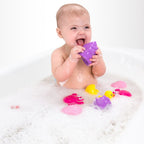 Set 7 animalute de baie, Fara gauri, Cu gentuta pentru transport, Fara BPA, Floating Sea Friends, Playgro, Pink