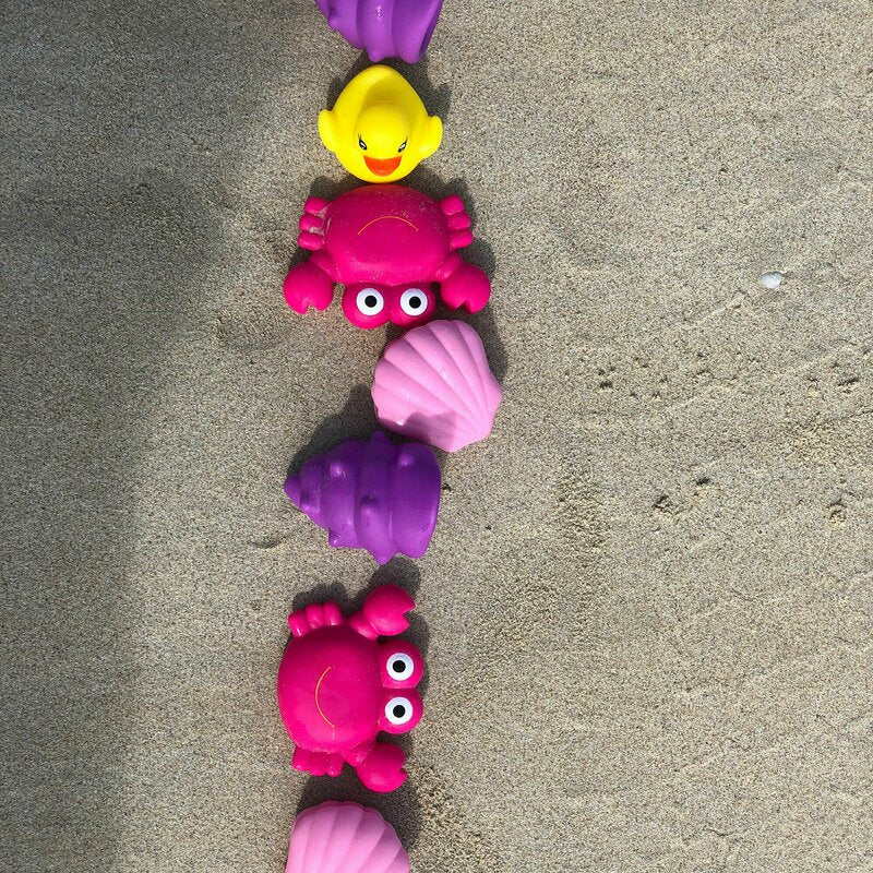 Set 7 animalute de baie, Fara gauri, Cu gentuta pentru transport, Fara BPA, Floating Sea Friends, Playgro, Pink