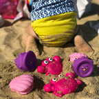 Set 7 animalute de baie, Fara gauri, Cu gentuta pentru transport, Fara BPA, Floating Sea Friends, Playgro, Pink