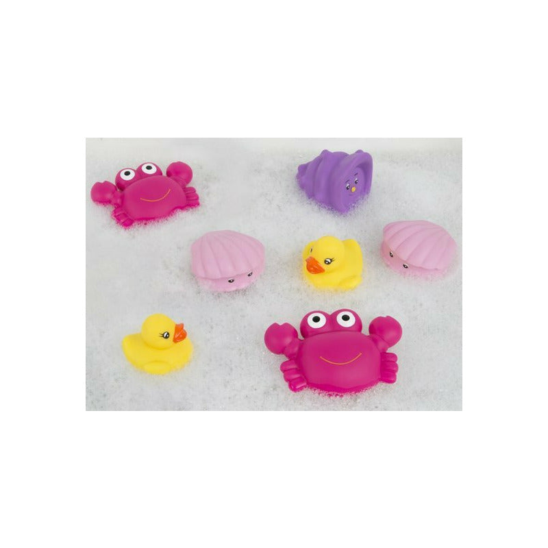 Set 7 animalute de baie, Fara gauri, Cu gentuta pentru transport, Fara BPA, Floating Sea Friends, Playgro, Pink
