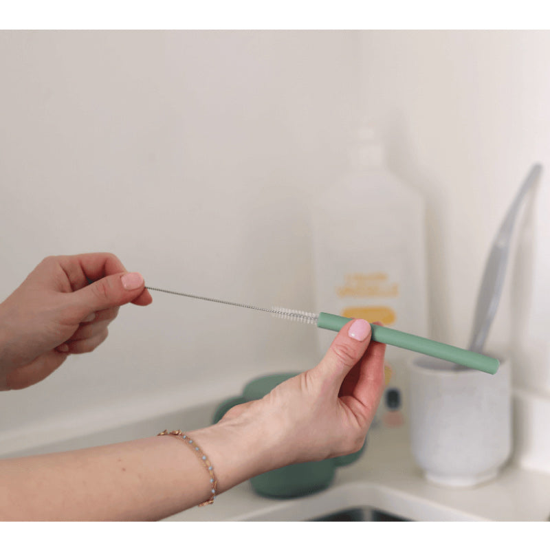 Set accesorii pentru cana de antrenament cu pai din silicon Beaba Sage Green