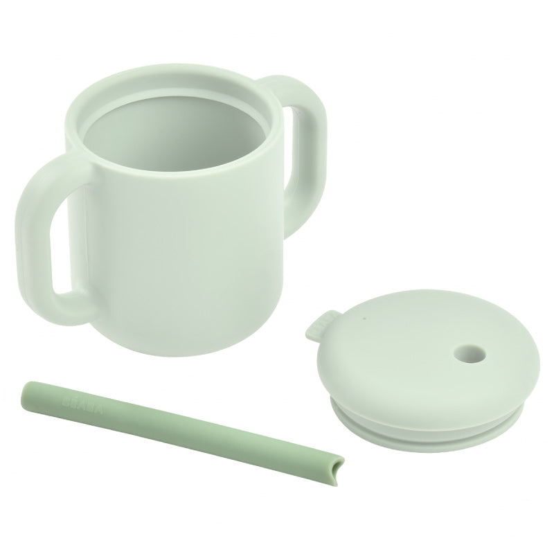 Set accesorii pentru cana de antrenament cu pai din silicon Beaba Sage Green