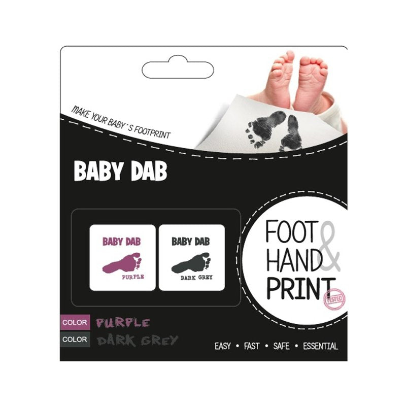 Set amprente mulaj, Petite&Mars, Baby Dab, Cu cerneala, Pentru 20 de amprente manuta sau piciorus, Non-toxic, Violet/Gri