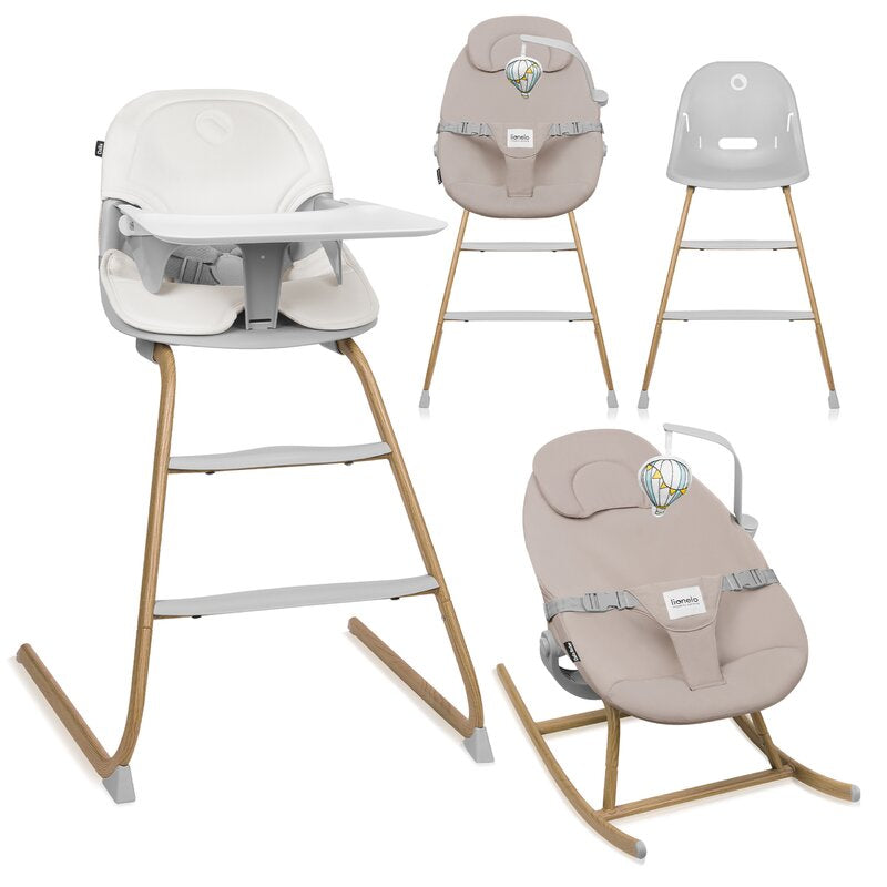 Set balansoar si scaun de masa, Lionelo, Dalia, Scaun cu 2 suporturi pentru picioare, Cu tavita, Balansoar 4 in 1 cu inaltime reglabia si bara cu jucarii, Conform cu EN14988, EN1888-1 EN1888-2, EN1466