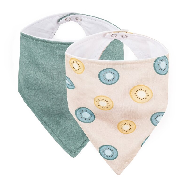 Set 2 Bavete Bandana Petite&Mars Luke Bumbac 100% Reglabile 3 luni+ Bej/Verde