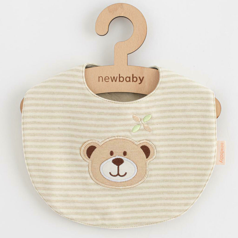 Set cadou 5 piese, New Baby, Din bumbac organic, salopeta, baveta, paturica cu gluga, jucarie, Marime 0 - 3 luni, Beige