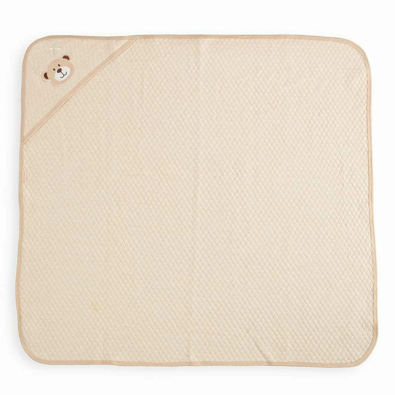 Set cadou 5 piese, New Baby, Din bumbac organic, salopeta, baveta, paturica cu gluga, jucarie, Marime 0 - 3 luni, Beige