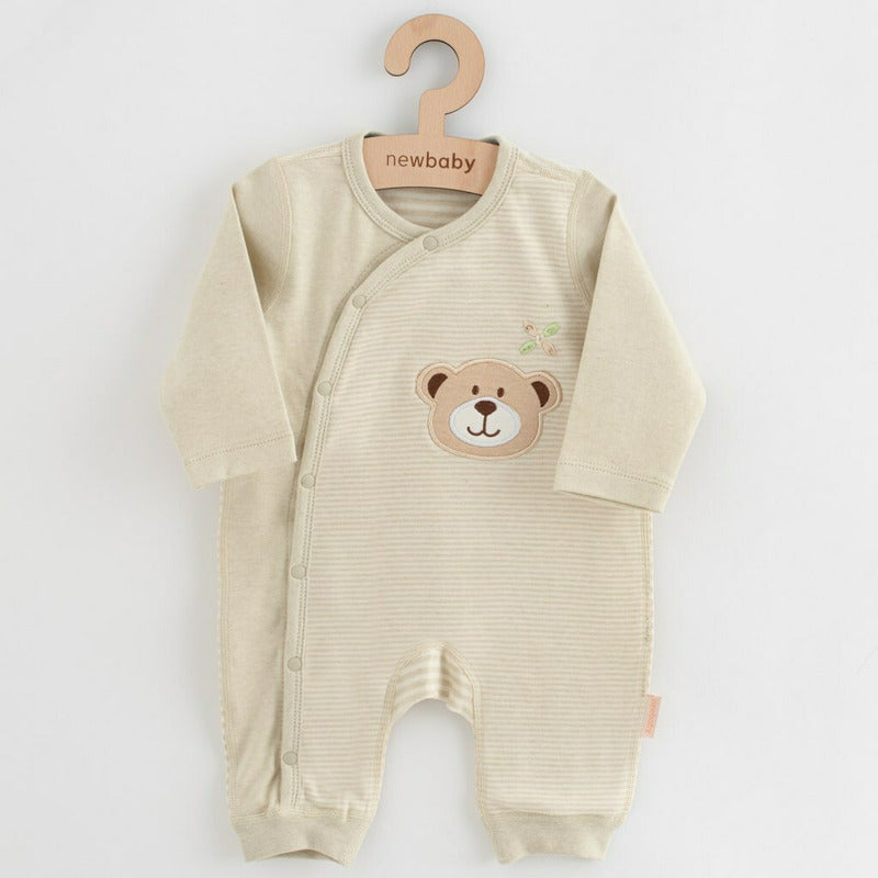 Set cadou 5 piese, New Baby, Din bumbac organic, salopeta, baveta, paturica cu gluga, jucarie, Marime 0 - 3 luni, Beige