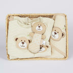 Set cadou New Baby Organic Ursulet, Bej – setul în coșuleț