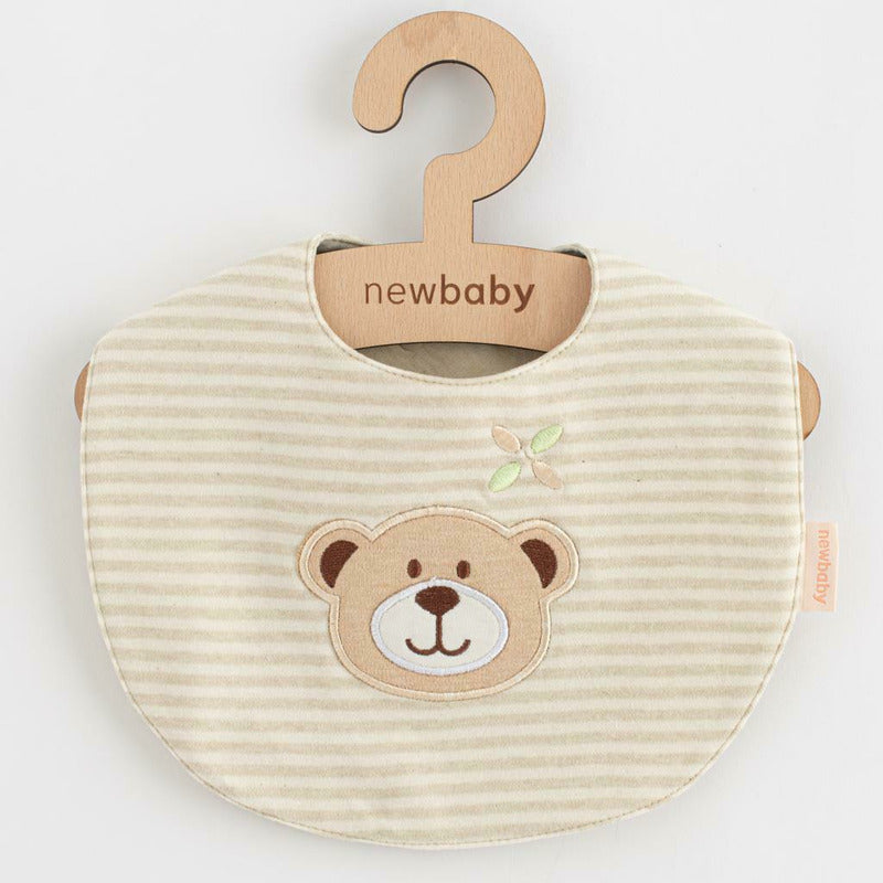 Set cadou 5 piese, New Baby, Din bumbac organic, salopeta, baveta, paturica cu gluga, jucarie, Marime 0 - 3 luni, Beige