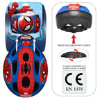 Set casca protectie, genunchiere si cotiere, Stamp, Marvel, Sigure si confortabile, Reglabile, Conform cu EN1078, Marime 50/56 cm, 3 ani+, Spiderman