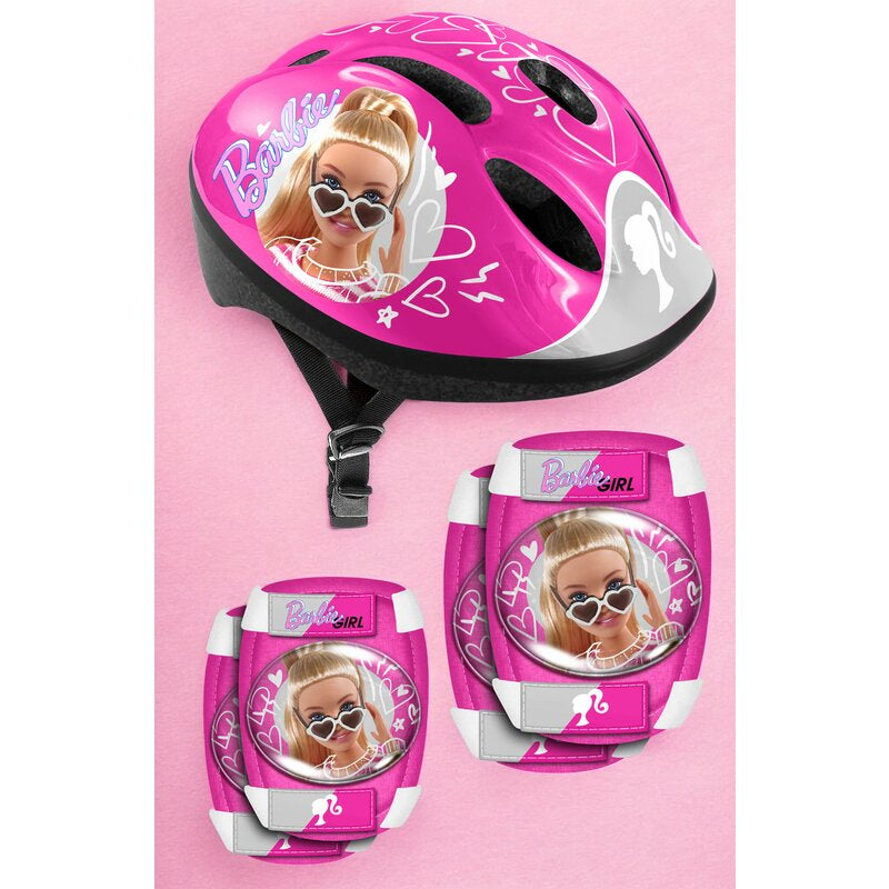 Set casca protectie, genunchiere si cotiere, Stamp, Sigure si confortabile, Reglabile, Conform cu EN1078, Marime 50/56 cm, 3 ani+, Barbie